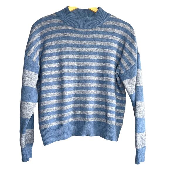 Dreamers by Debut Women’s Sweater M/L Blue Gray Striped Pullover Mock Neck - Picture 1 of 6